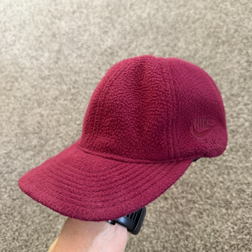 VTG Nike F.I.T. Hat Cap Strap Back Men's Red Fleece Retro 90s Y2K Streetwear FIT